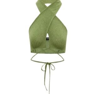 Green Criss-Cross Halter Crop Top (Size M)